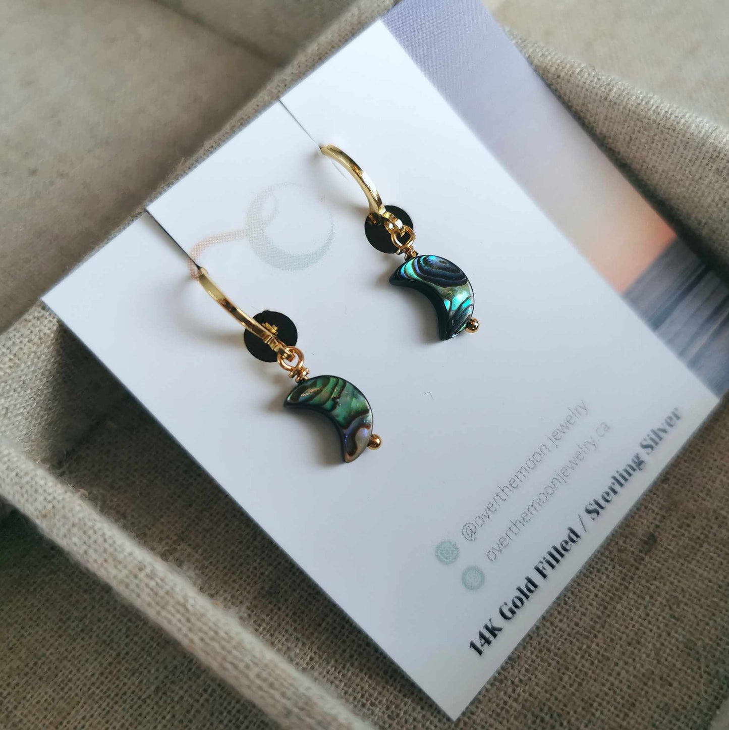 Over The Moon Jewelry - Abalone Moon Hoops