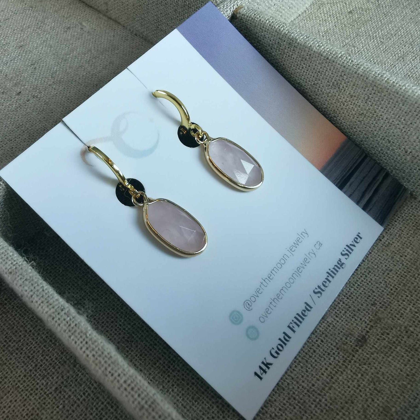 Over The Moon Jewelry - Rose Quartz Oval Hoops