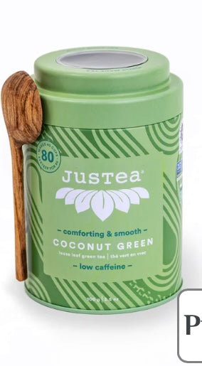 JUSTEA - Coconut Green Loose Tea Tin with spoon