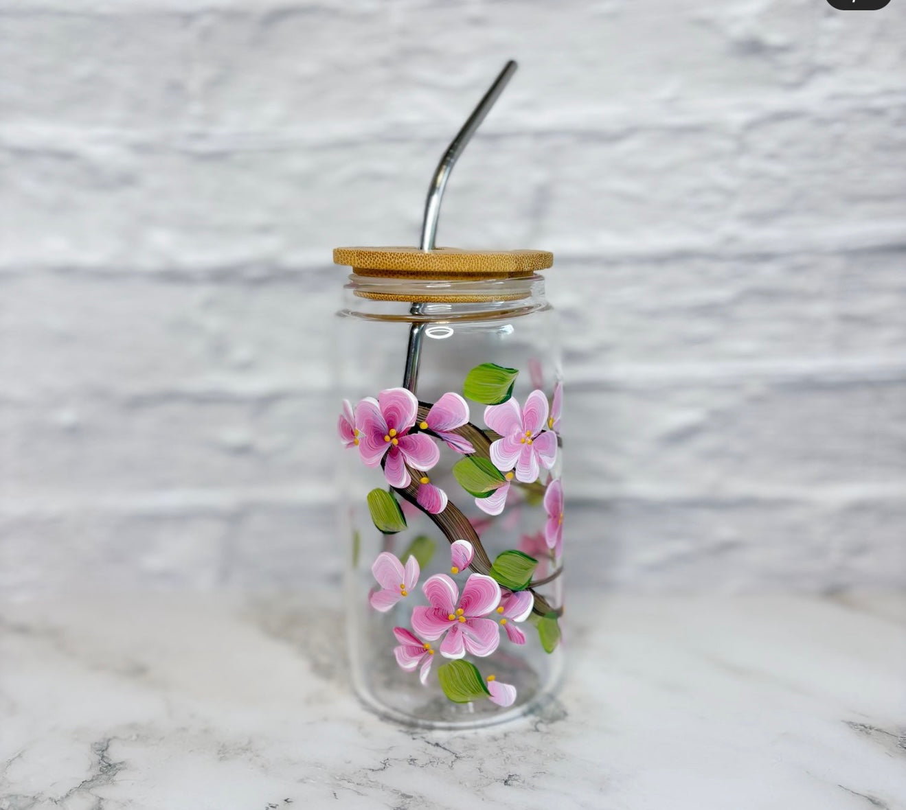 CC Crafts and Home Decor - Glass Tumbler with Straw