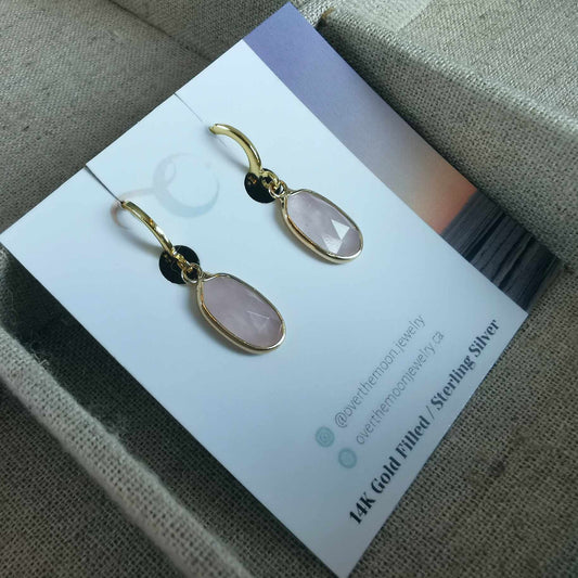 Over The Moon Jewelry - Rose Quartz Oval Hoops