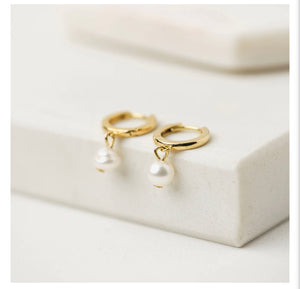 Lover’s Tempo — Amari Pearl Huggie Drop Hoop Earrings