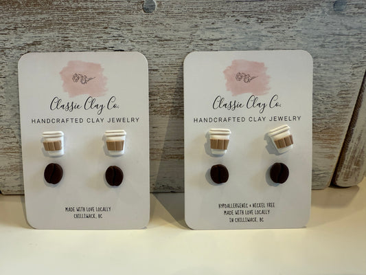Classic Clay Co. - Cafe Latte and Coffee Bean Earrings