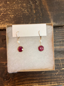 Michele Chow Designs - 14k gold Vermeil Ruby Drop Earrings With Freshwater Pearl