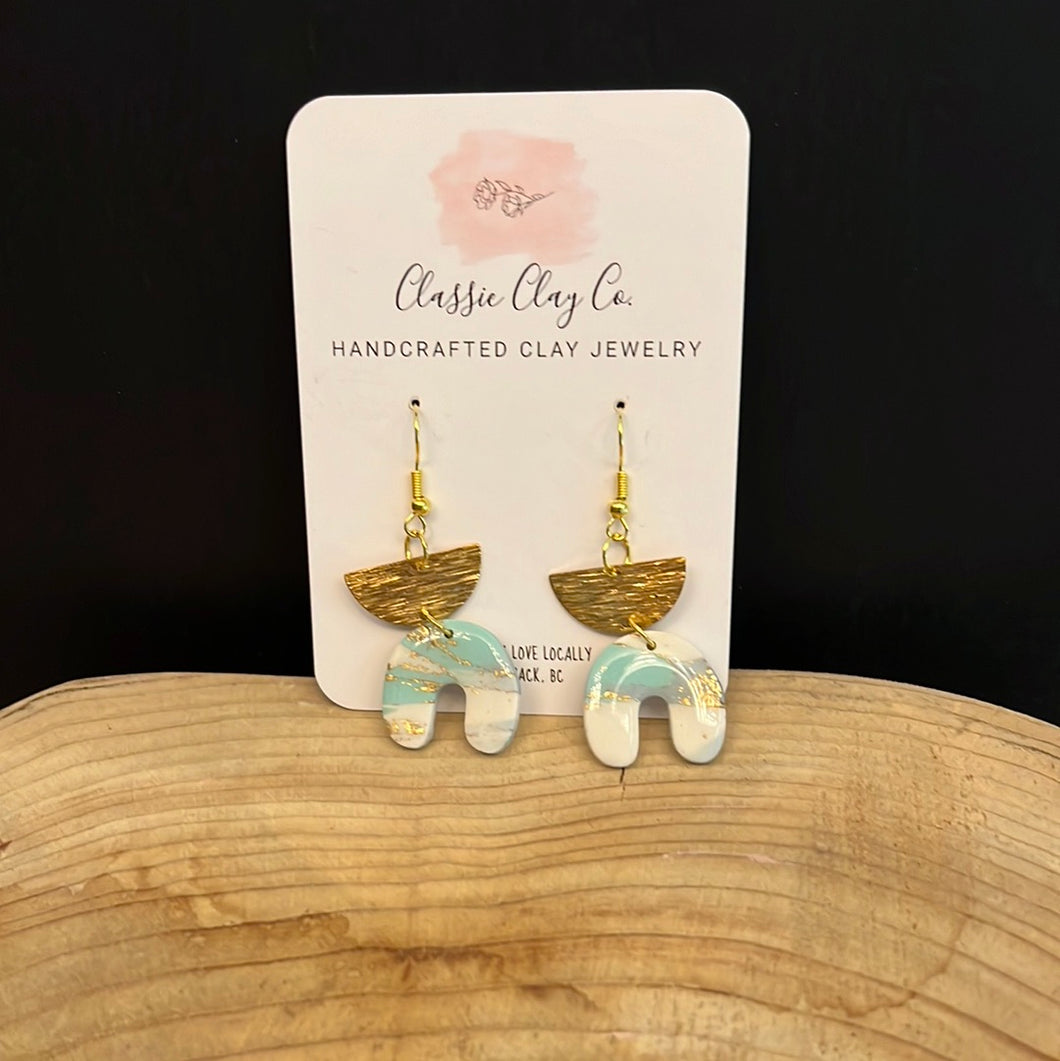 Classic Clay Co. - Blue/Gold Marble Small Arch Dangles