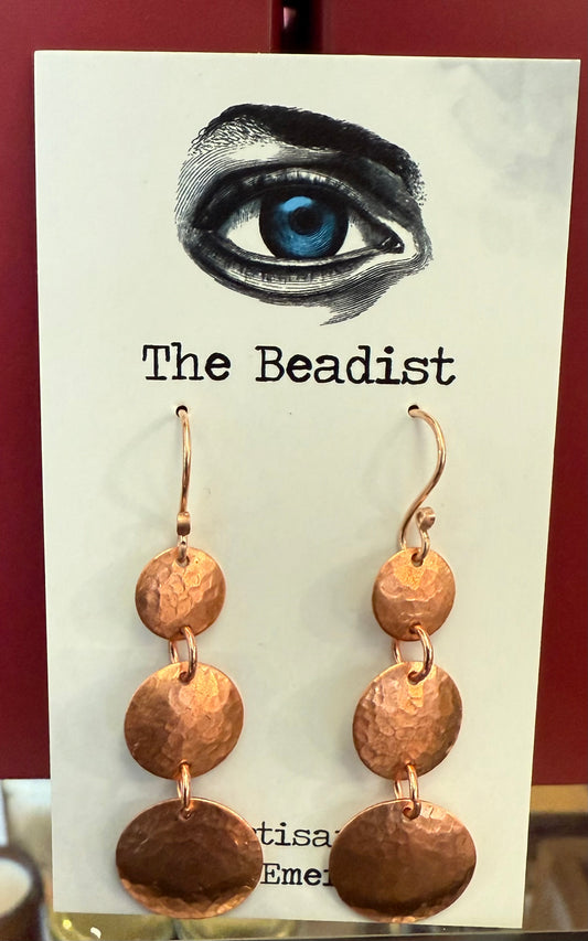 The Beadist - Copper Hand Hammered 14 it Rose gold filled earrings