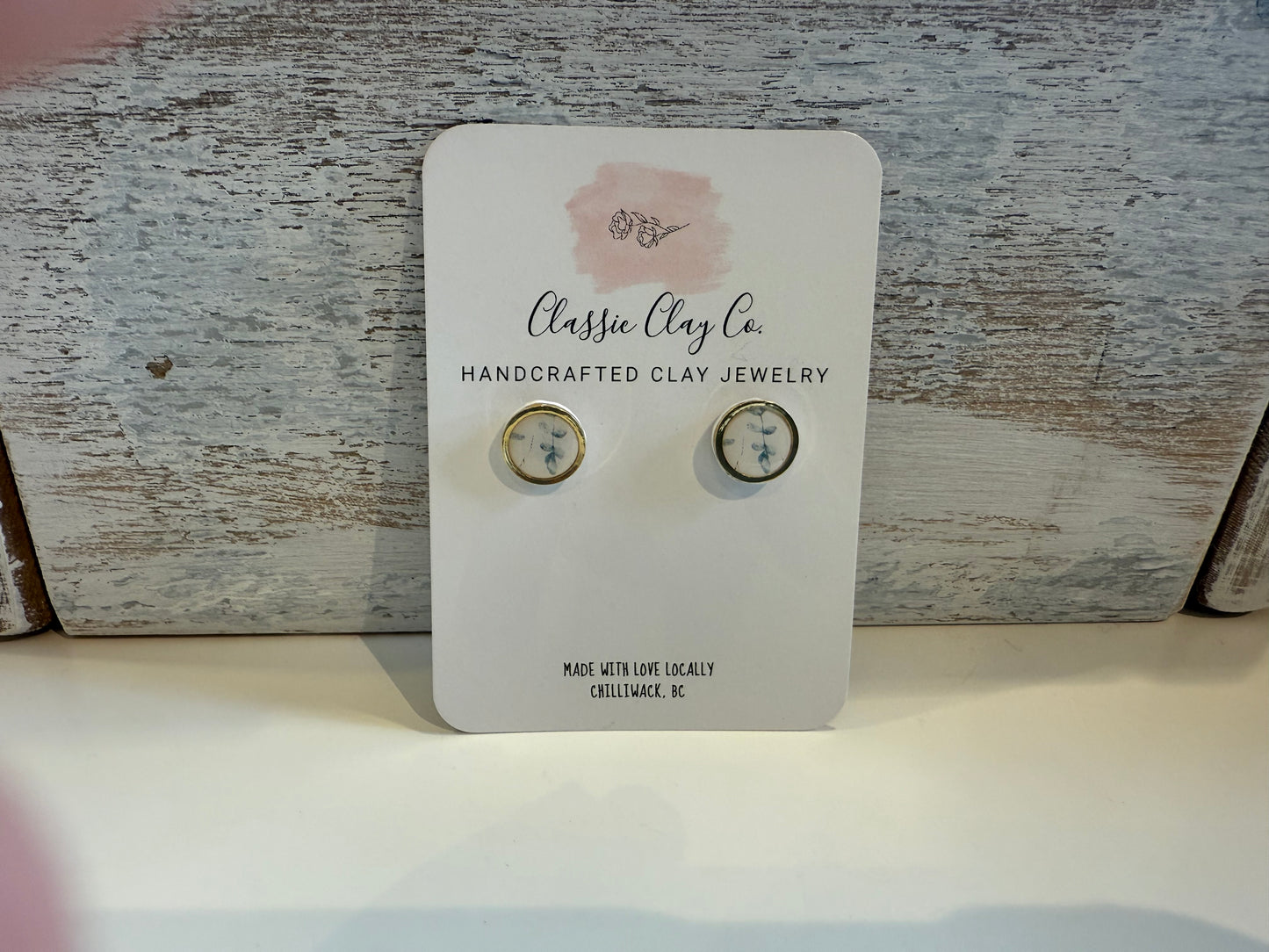 Classic Clay Co. - Greenery Gold Ring Studs