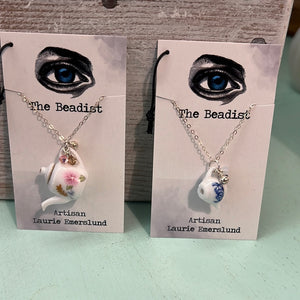 The Beadist - Porcelain Teapot Charm with Crystal Necklace