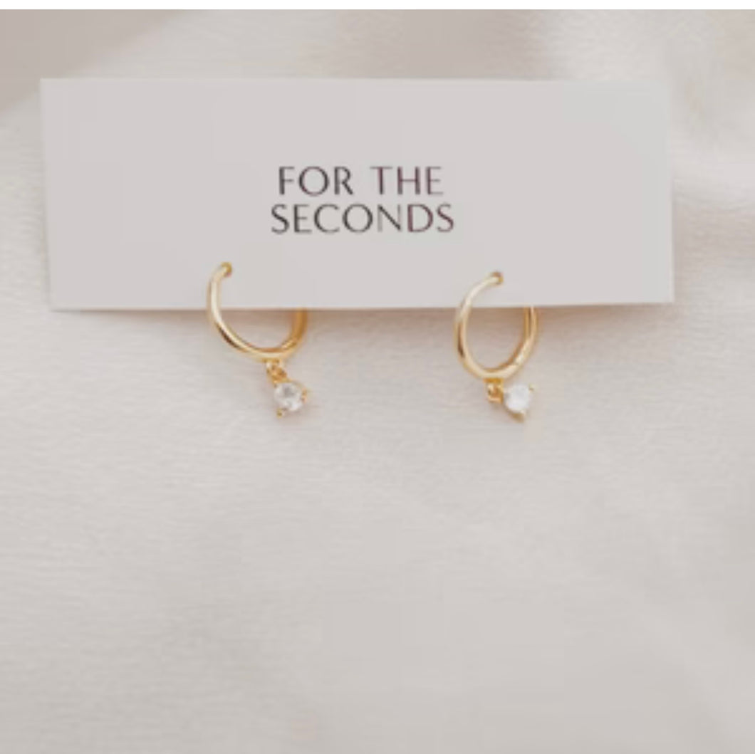 For The Second - Stone Hoops Earrings - Gold