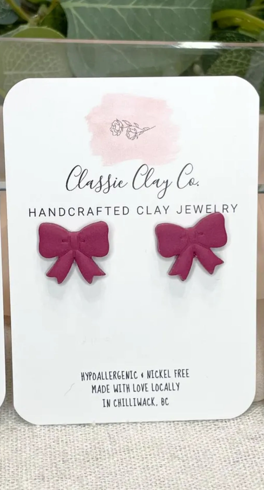 Classic Clay Co. - Magenta Bow Studs