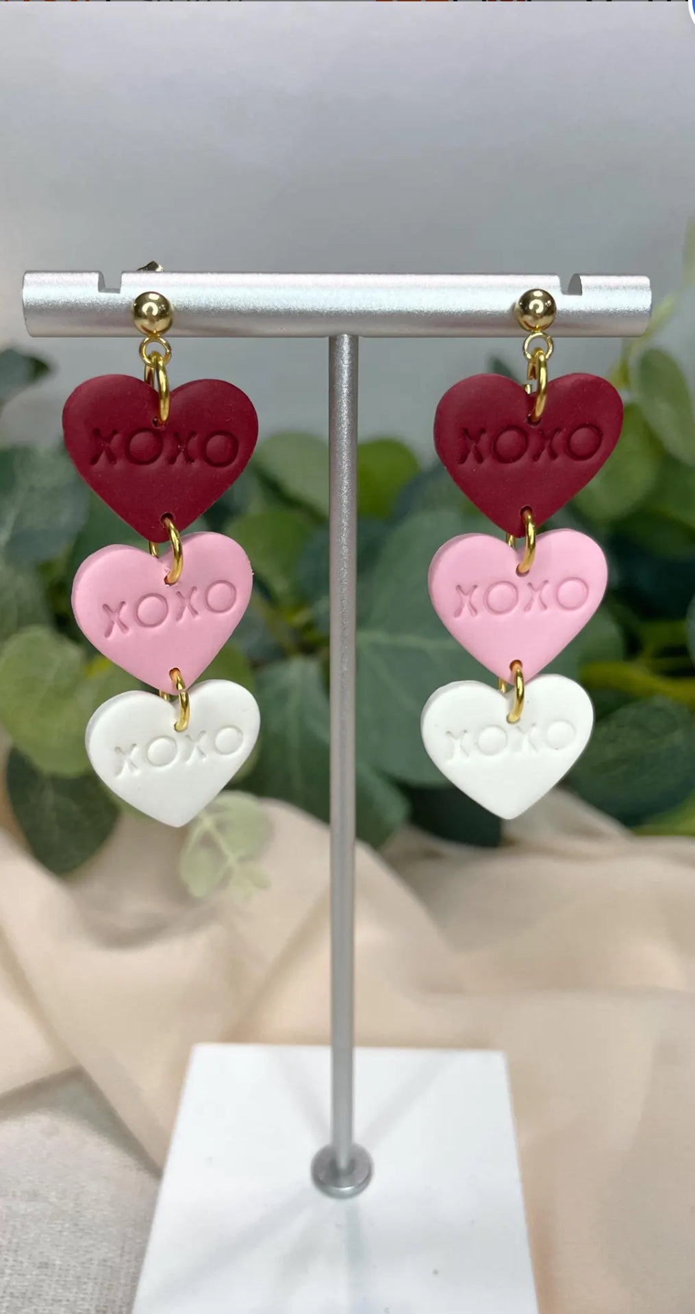 Classic Clay Co. - Xoxo Heart Trio Dangles