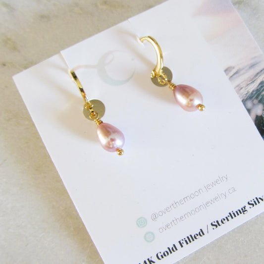 Over The Moon Jewlry - Pink Pearl Hoops