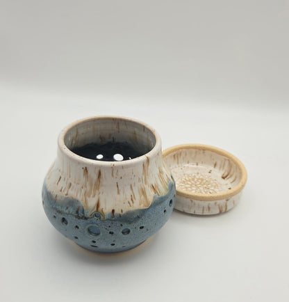 CM Pottery - Blue + Ivory garlic keeper/grater