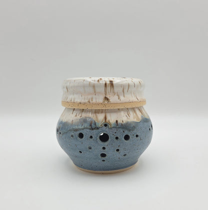 CM Pottery - Blue + Ivory garlic keeper/grater