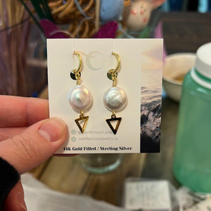 Over The Moon: Pearl Earrings (Circle & Triangle)